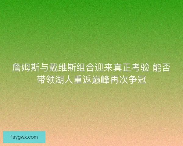 詹姆斯与戴维斯组合迎来真正考验 能否带领湖人重返巅峰再次争冠