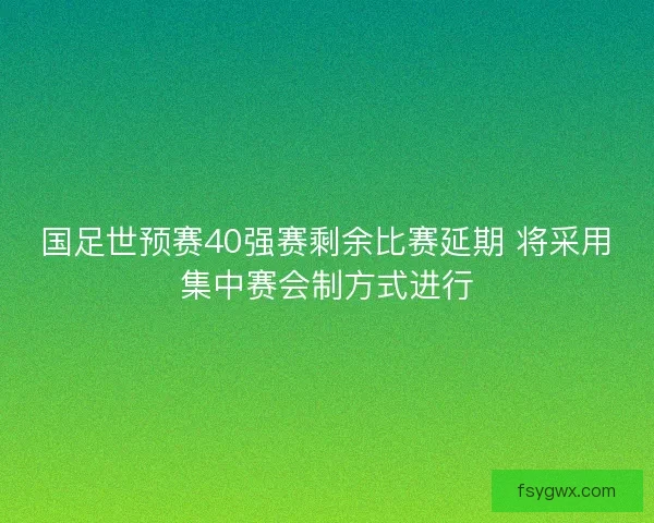 国足世预赛40强赛剩余比赛延期 将采用集中赛会制方式进行